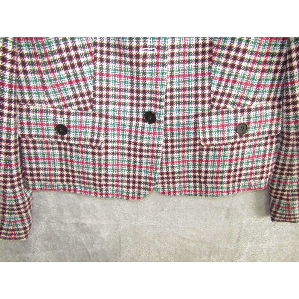 Talbots Women's 12 Plaid Wool Blend Blazer Jacket Pink Green Red Houndstooth - Picture 2 of 8